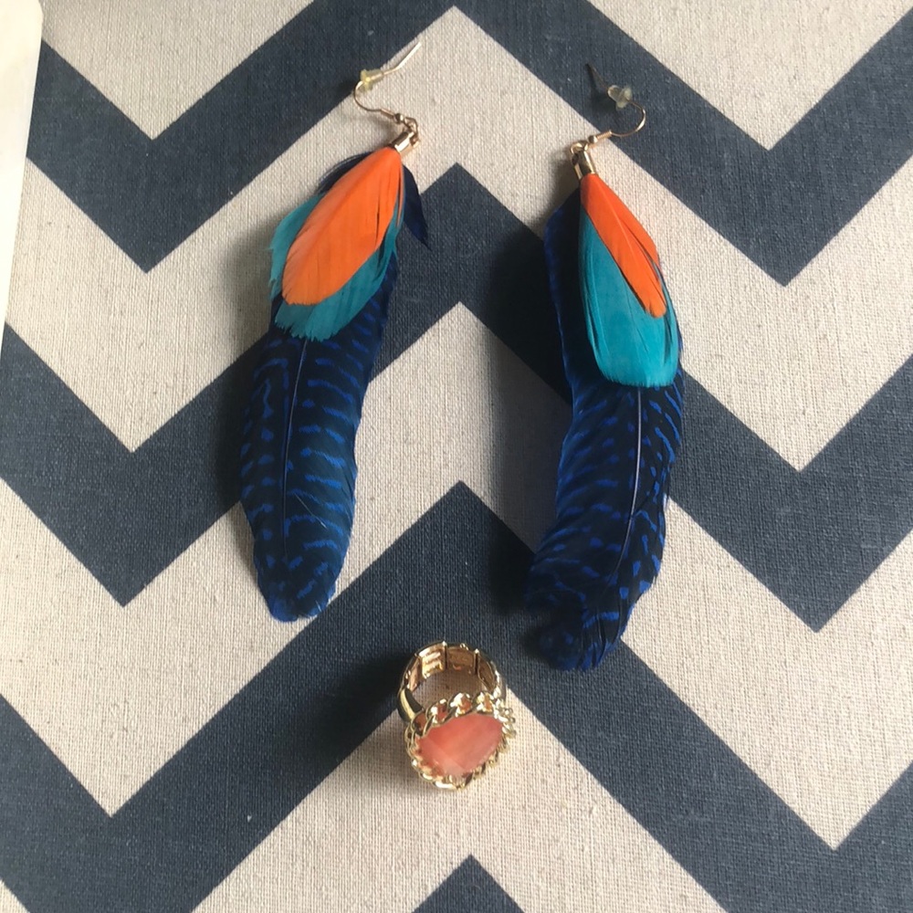 Aldo accessories feather earrings and ring bundle!